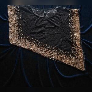 QED London Black Lace Top with Gold Details